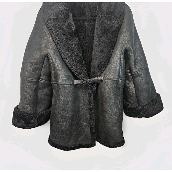 Vintage Leon Max Black Shearling Short Coat Open Short Jacket Womens M/L Y2K - Picture 3 of 11
